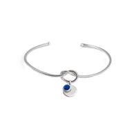 بنگل نقره گره و آویز دایره و سنگ آبی