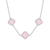 گردنبند نقره ونکلیف سه گل صورتی