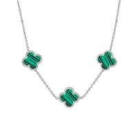 گردنبند نقره ونکلیف سه گل سبز