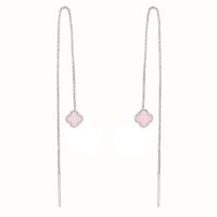 گوشواره نقره بخیه ای ونکلیف صورتی 01